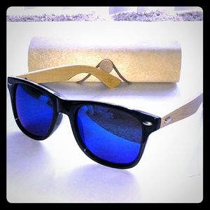 Black Wood Sunglasses with Blue Tint and Wood Case