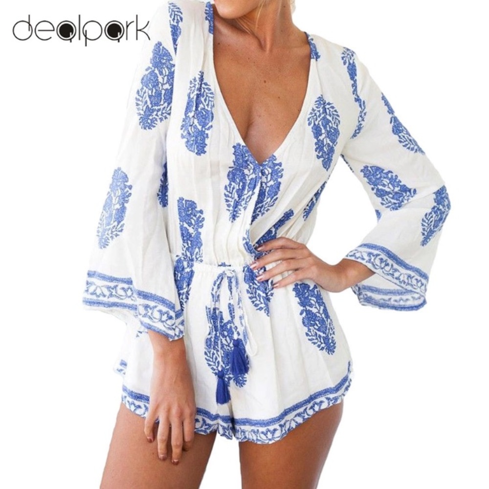 Blue and white romper.