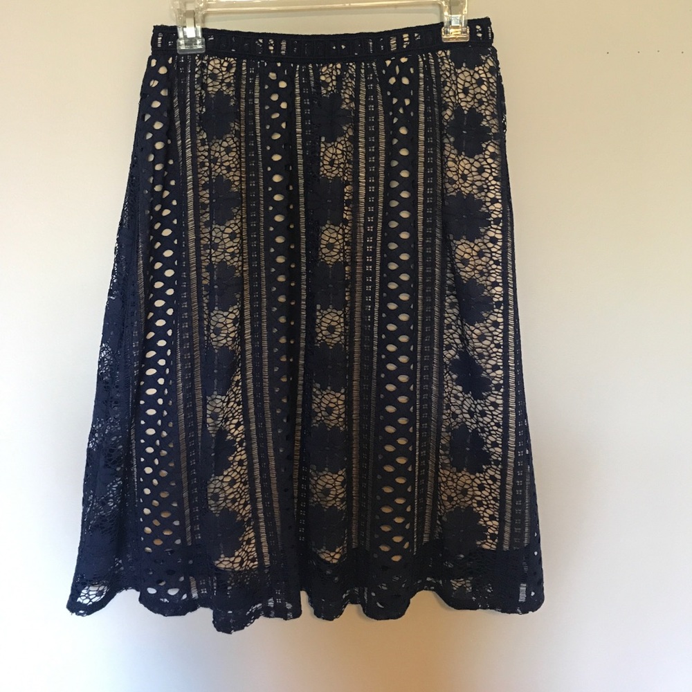 Navy Lace Midi Skirt