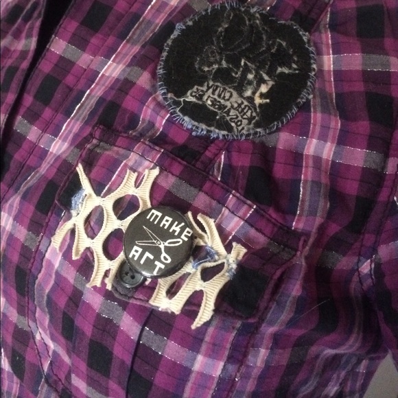 Vintage upcycled Bob Marley purple plaid dress - Picture 3 of 8