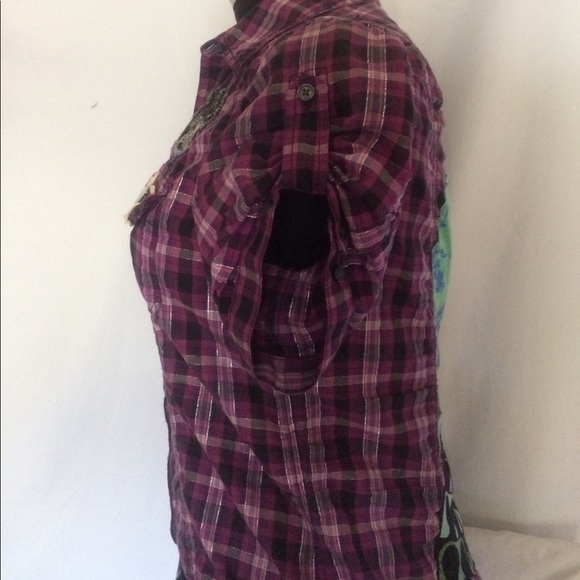 Vintage upcycled Bob Marley purple plaid dress - Picture 4 of 8