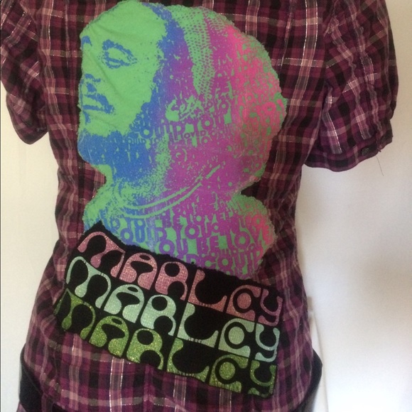 Vintage upcycled Bob Marley purple plaid dress - Picture 6 of 8