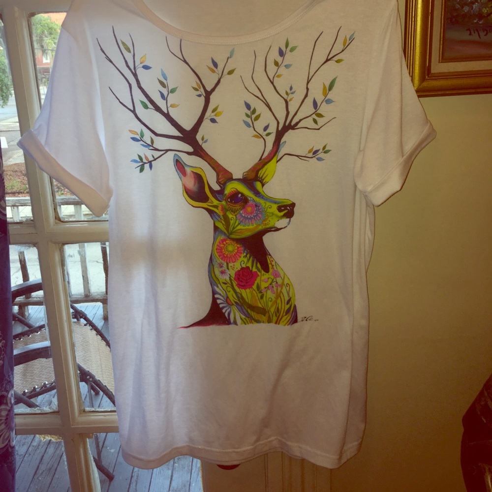 Colorful Deer Printed Tee Shirt