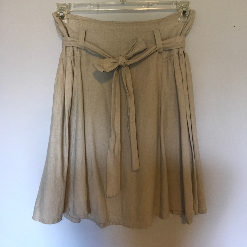 Tan Linen Midi Skirt