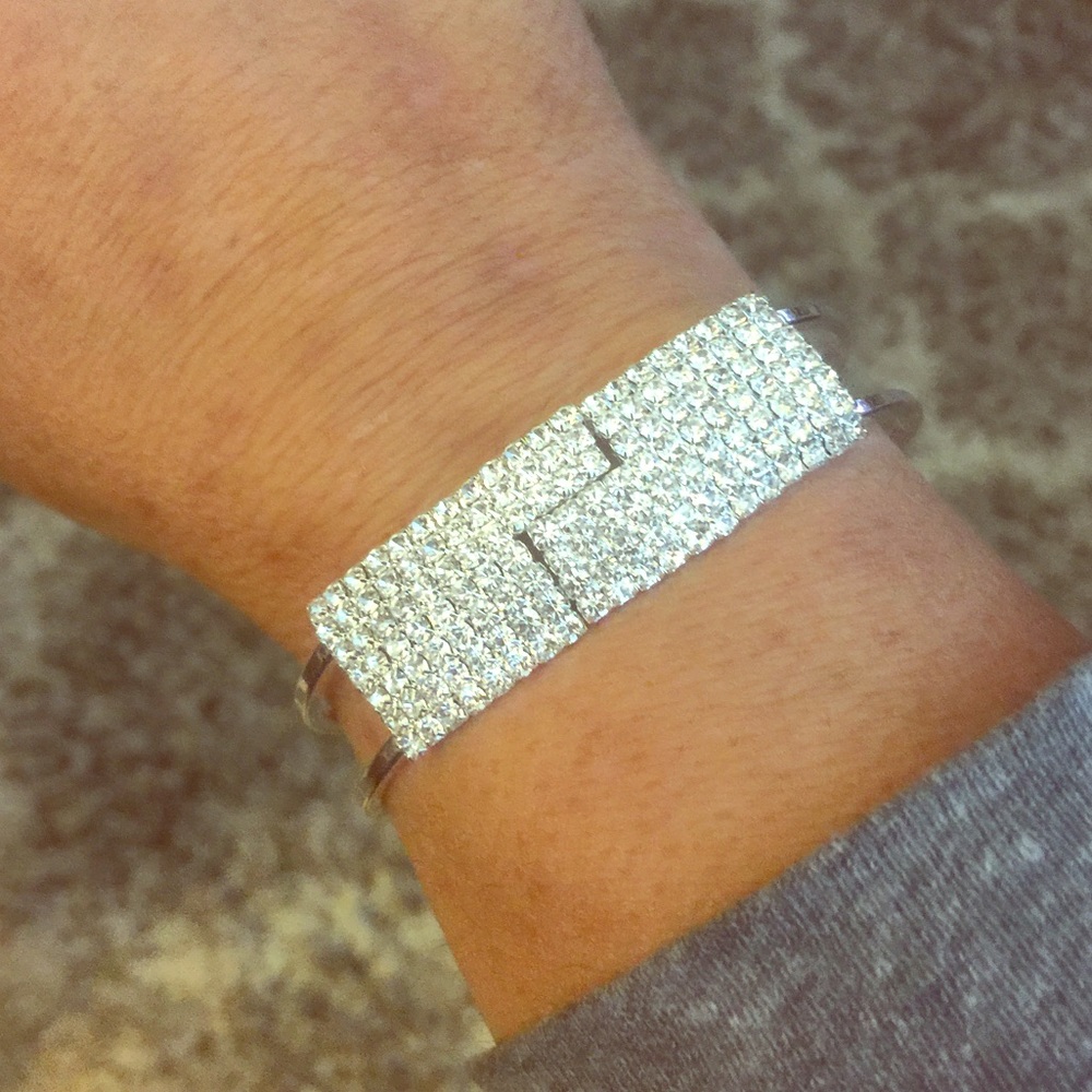 Elegant Crystal Bling Bangle Silver Bracelet
