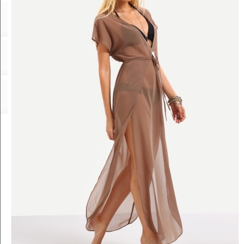 Plunging V-Neckline Drawstring Waist Split Dress