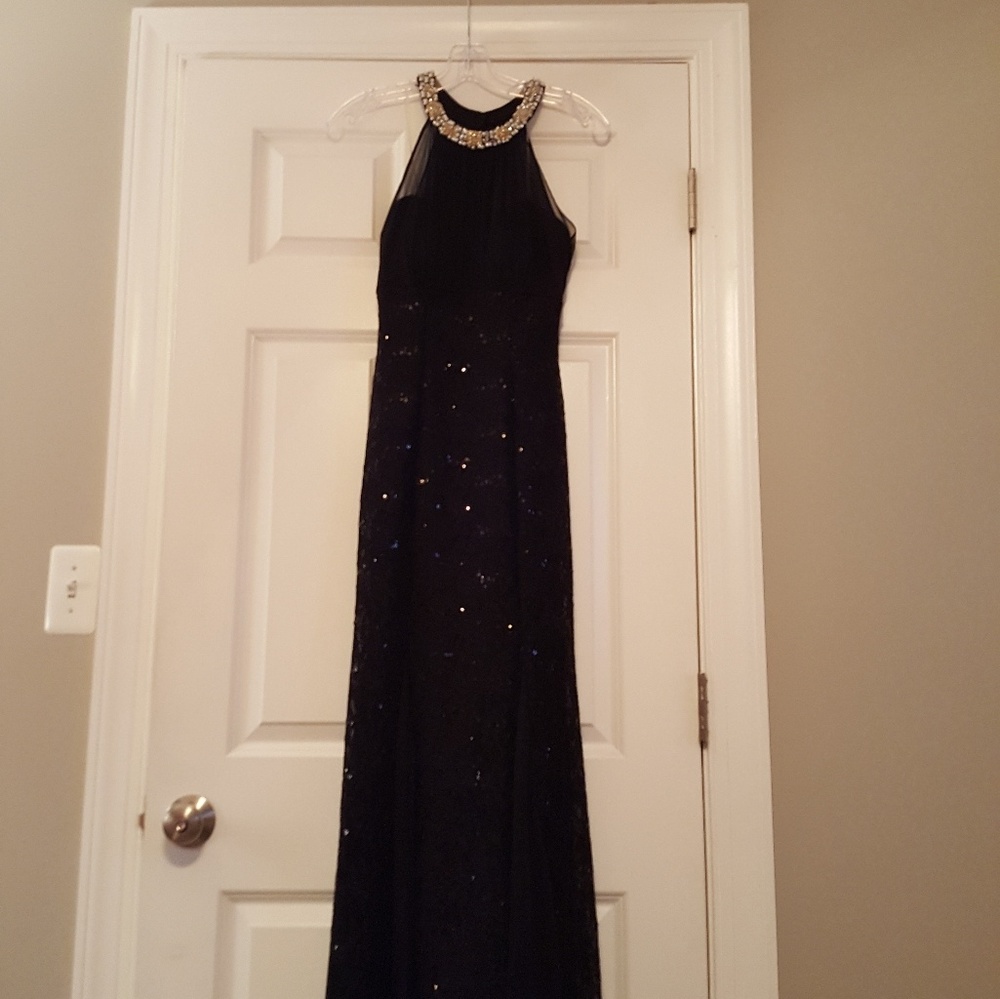 Black Sheer Lace Sequin Dress