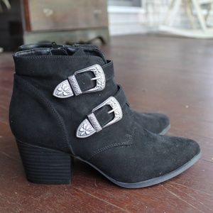 western buckle black booties