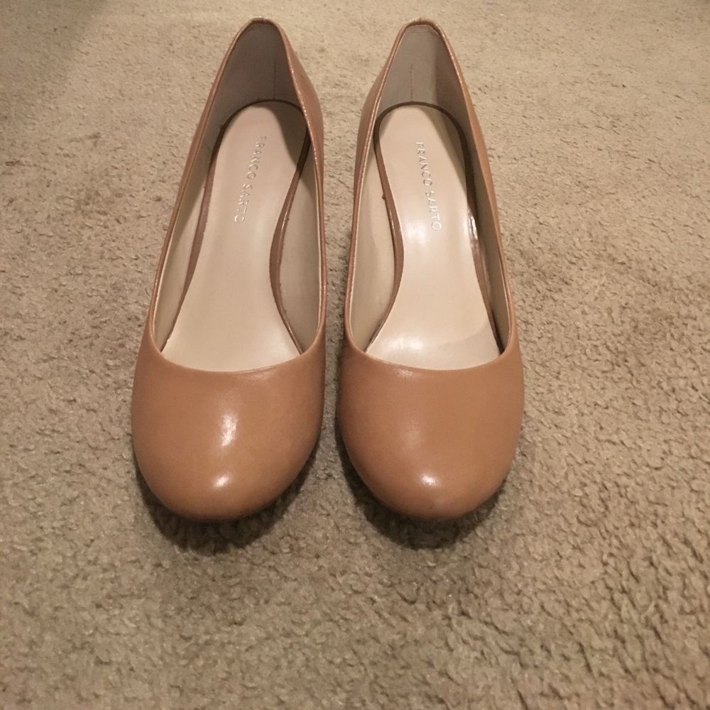 Leather Nude Wedges with Wood Heel