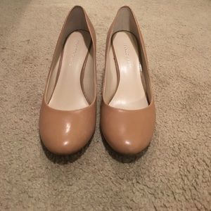 Leather Nude Wedges with Wood Heel