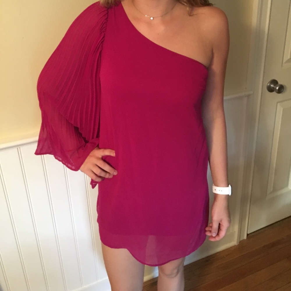 Fuscia pink one shoulder dress