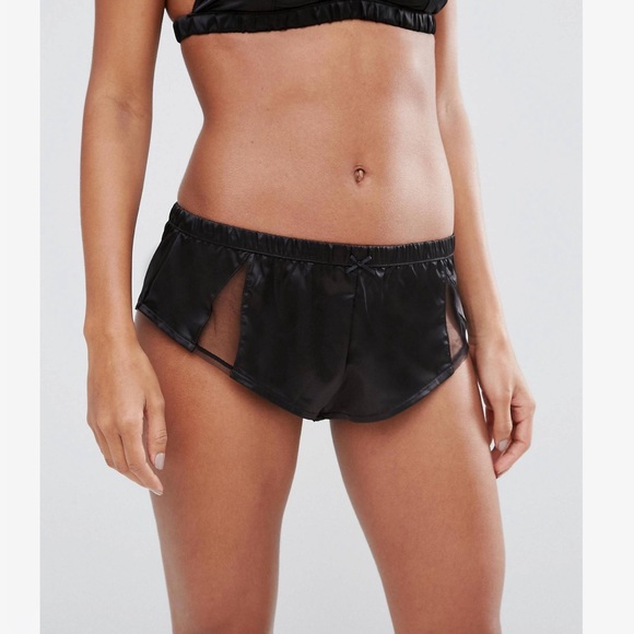 Black satin and tulle French panties mesh - Picture 2 of 7