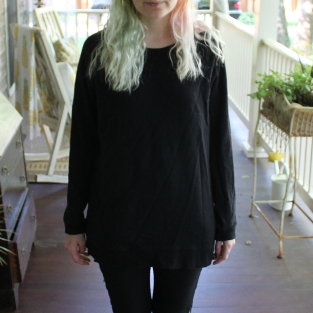 long black crewneck sweater