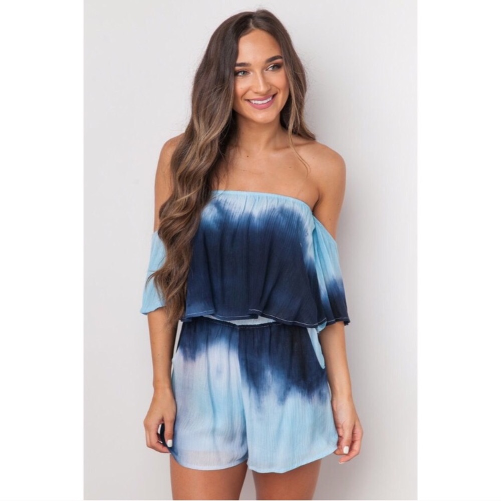 🌼 NWT Tie Dye Off the Shoulder Romper - Picture 1 of 3
