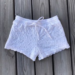 White Floral Cotton Shorts