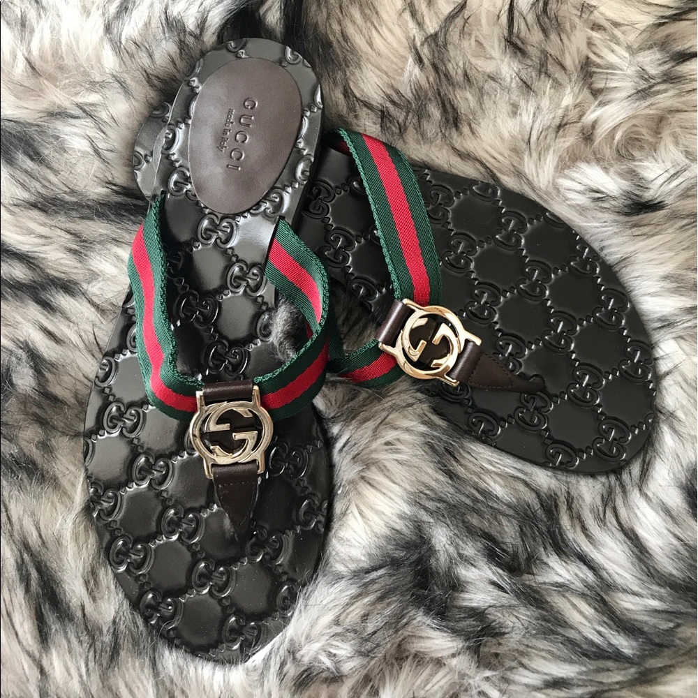 100% Authentic Gucci Thong Web Sandals 6 1/2