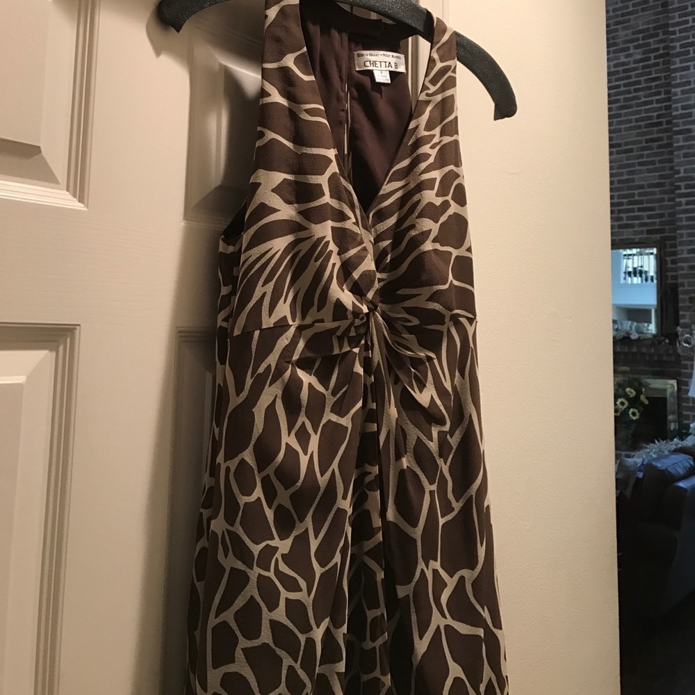 New Silk Animal print dress Sz 8. Sash front Brown