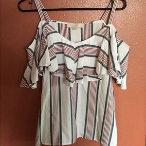 LOFT cold shoulder black and red striped top
