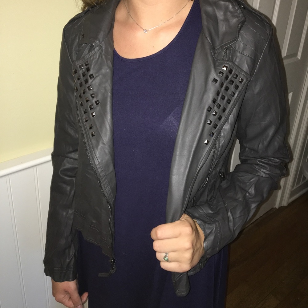 Grey studded leather jacket