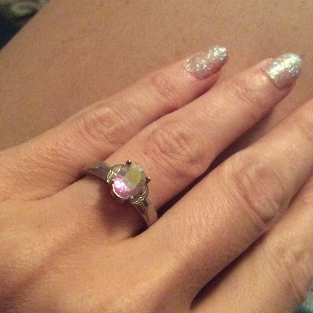 Sterling silver ring with iridescent stone