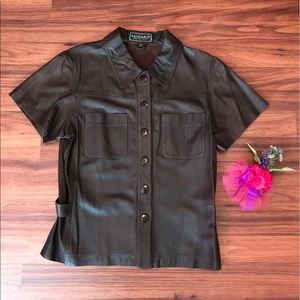 Brown Leather Button-down Shirt