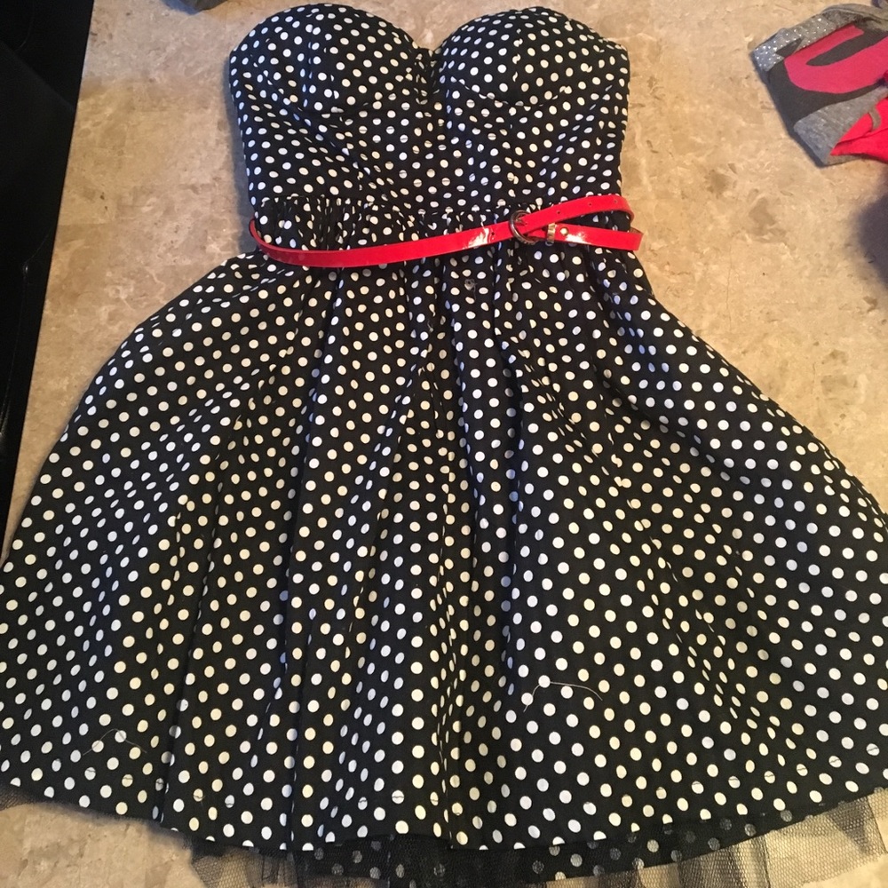 Strapless polka dot dress