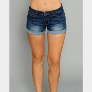 Dark Wash Roll Cuff Denim Shorts!!