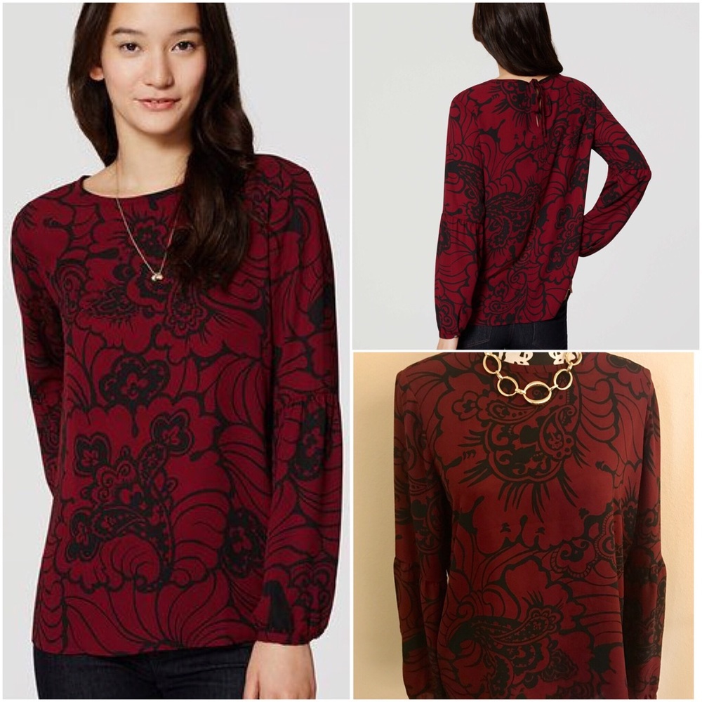 Ann Taylor Loft Paisley Lantern Sleeve Blouse