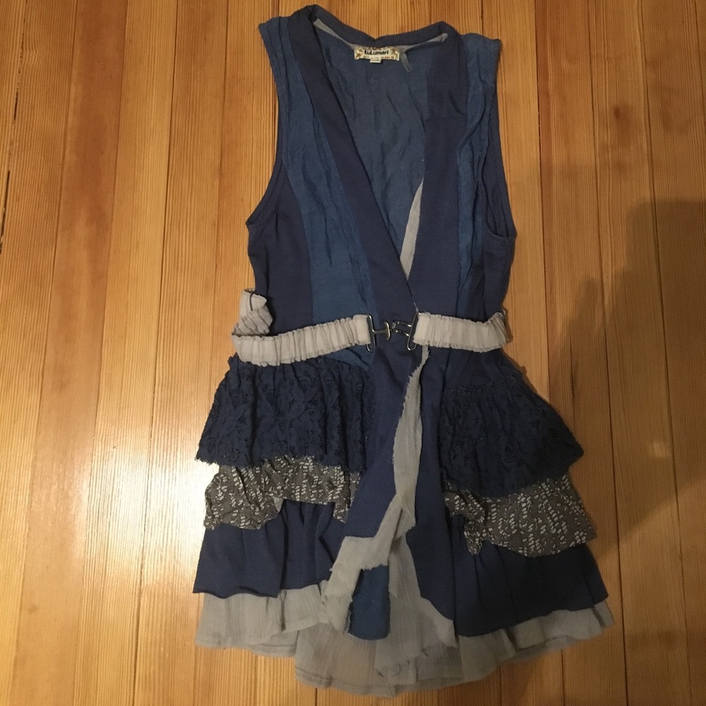 LuLumari Blue Multi Fabric Fashion Vest w. Belt M