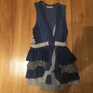 LuLumari Blue Multi Fabric Fashion Vest w. Belt M