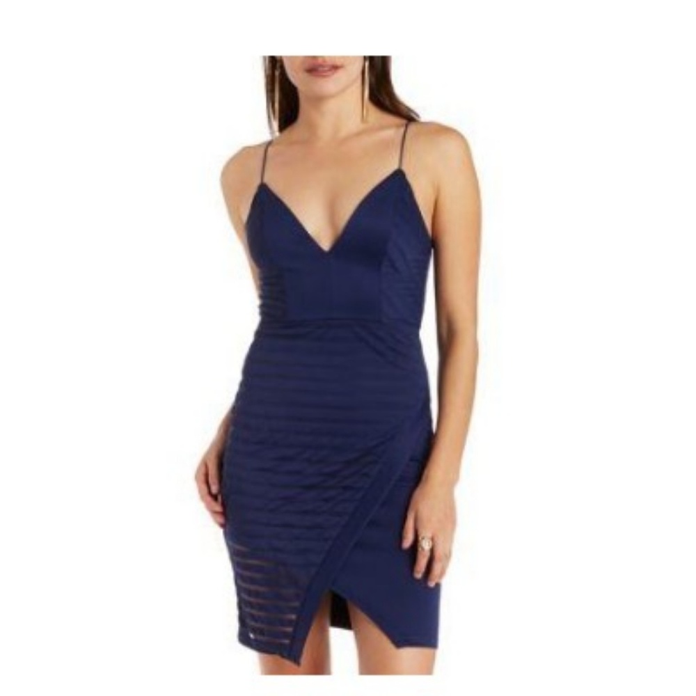 Asymmetrical Navy sheer dress