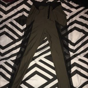 Olive Green Hook and Eye Sheer Leggings