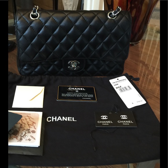 Handbags - Genuine Blk Leather Single Flap Silver Chain Purse