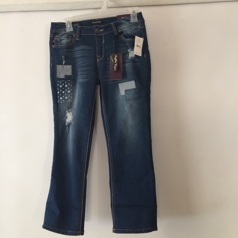 Vigoss cuffed Capri jeans patchwork distressed.16.