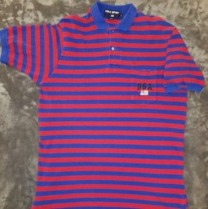 Vintage Polo Sport USA Flag Pocket 2 Button Collar