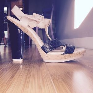 Calvin Klein Black and Tan Stacked Heel- Size 11