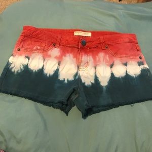 Red white and blue tye dye shorts