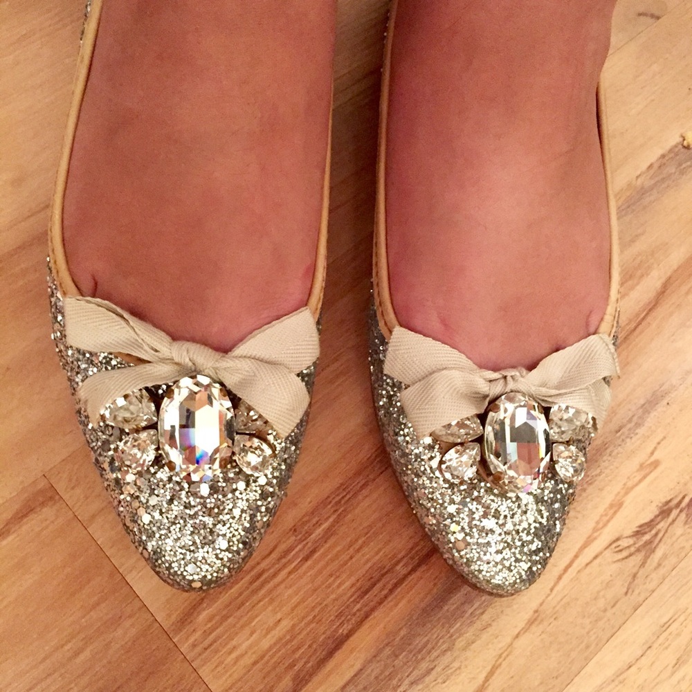Miu Miu - Silver Jeweled Glitter Ballerina Flat