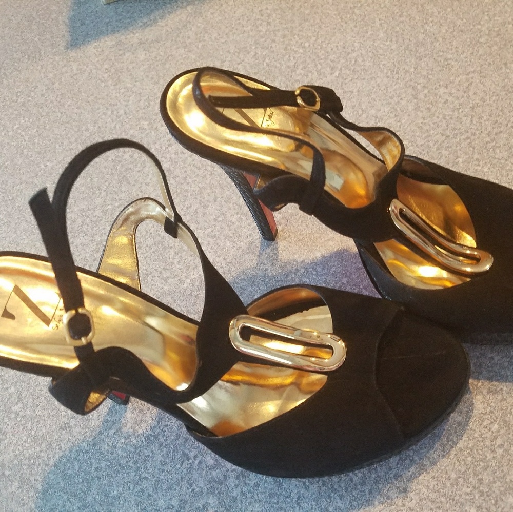 Sergio Zelcer sexy black and gold t strap heels