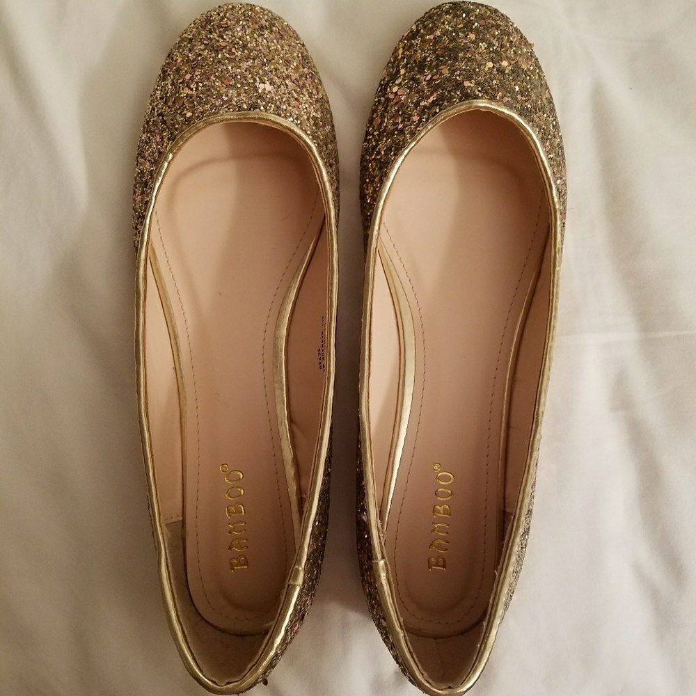 Gold glitter ballet flats