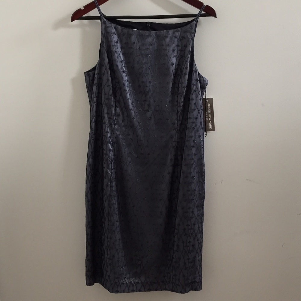 Jones New York Gray Beaded Cocktail Dress