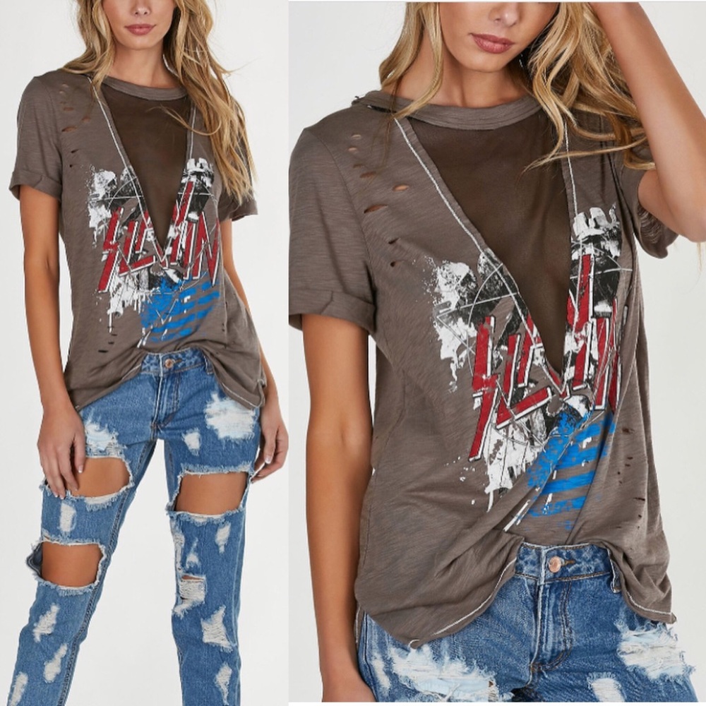 Mesh Slayin distressed graphic tee