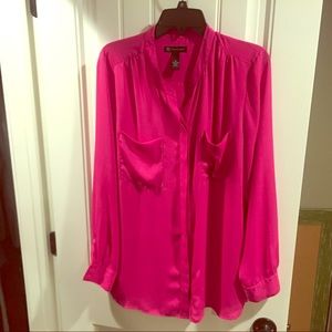 Fuchsia long sleeve sheer blouse