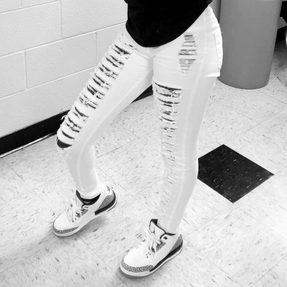 White high waisted ripped jeans