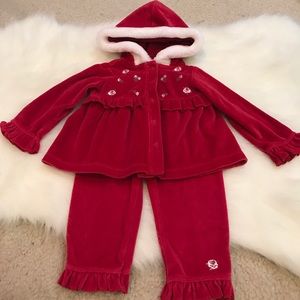 12 month old winter red embroidered velour outfit