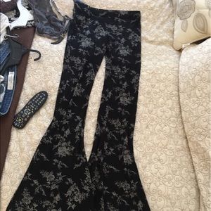 Black floral bell bottom pants