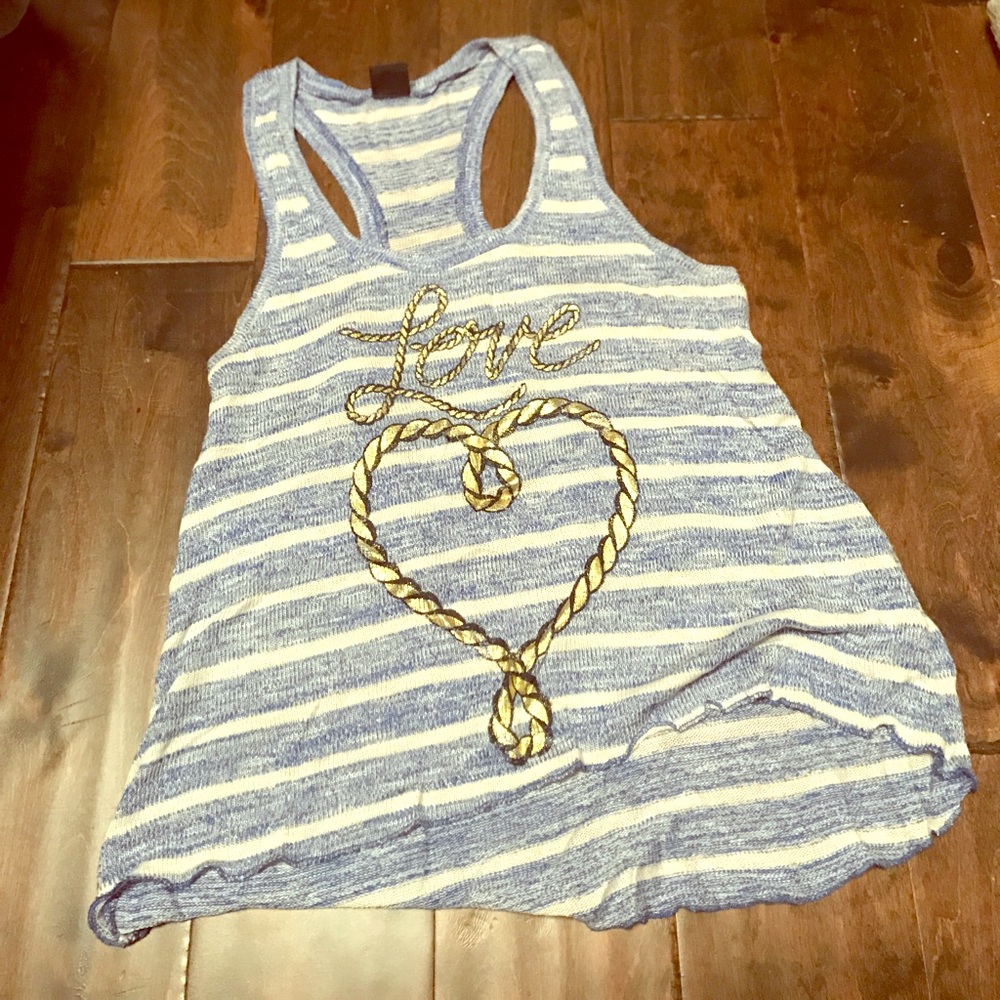 Blue top with Love on it