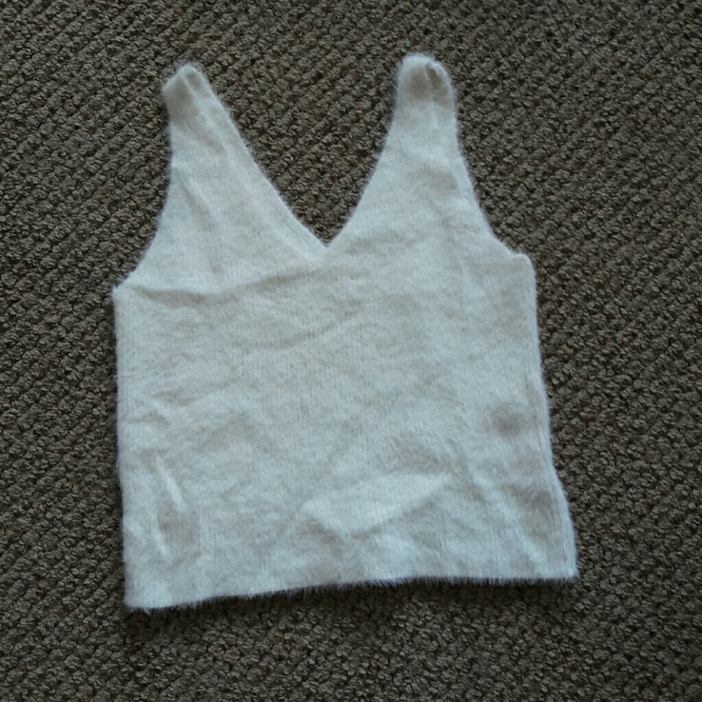 Fuzzy white crop top