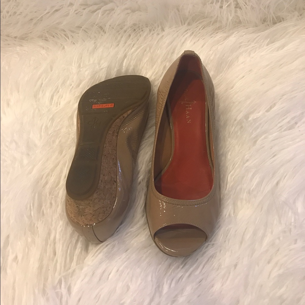 Cole Haan tan leather wedges with original box