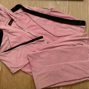 Pink w/ black Velour Oleg Cassini Jogging​ Suit